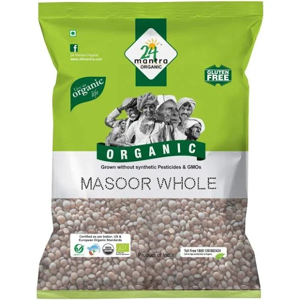 24 Mantra Organic Masoor Whole 500 GM