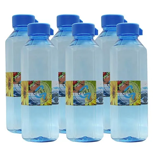 G-PET Plastic Bottle Set, 1 litres, 6-Pieces, Blue