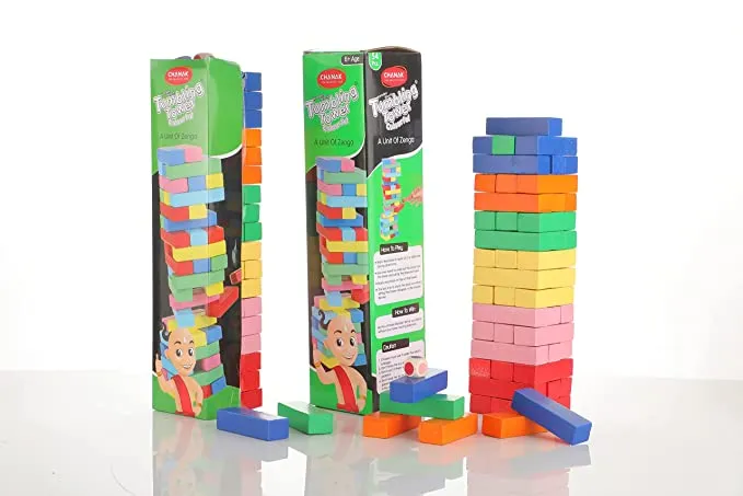 Aditi Toys 54pcs Colorful Tumbling Tower Wooden Blocks Stacking Tower Game for Kids