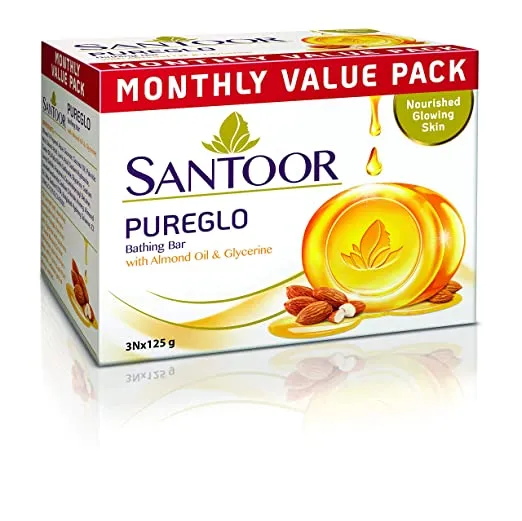 Santoor PureGlo Glycerine Soap with Almond Oil and Glycerine, 125g