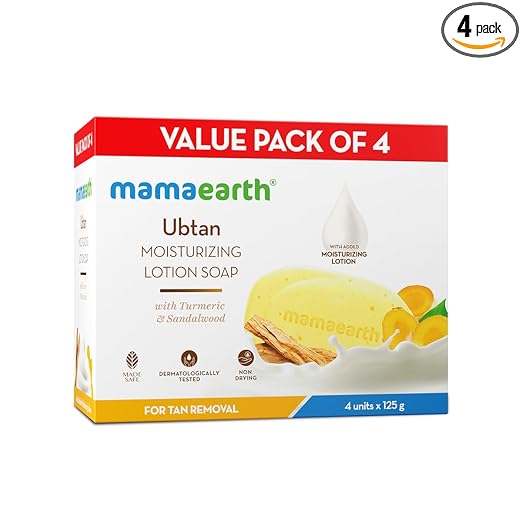 Mamaearth Ubtan Moisturizing Lotion Soap With Turmeric & Sandalwood, 125Gm (Pack Of 4)