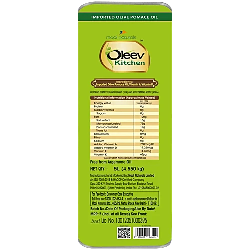 Oleev Pomance Olive Oil, 5Ltr - Image 2