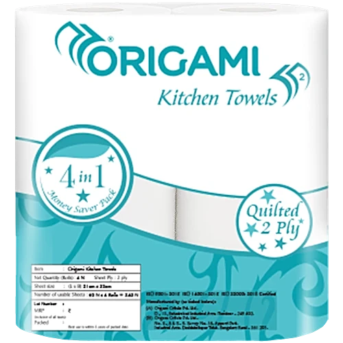 Origami So Soft Kitchen Towels-2Ply, 60 Pulls, 4 Rolls (Pack Of 4) - Image 2