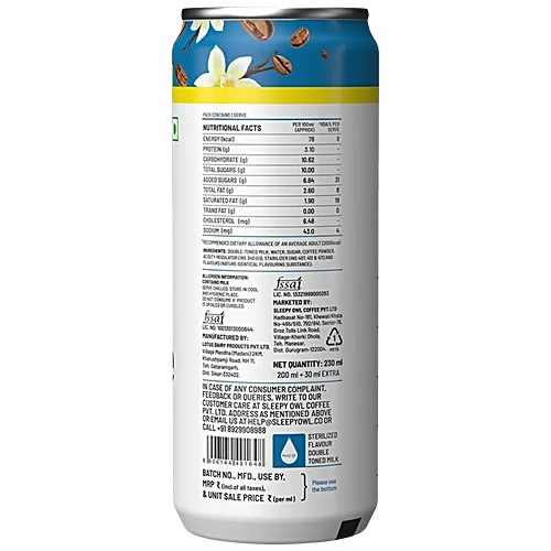 Sleepy Owl Cold Coffee -Vanilla,230Ml Can - Image 2