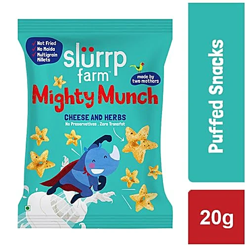 Slurrp Farm Healthy Snacks - Mighty Puff, Cheese And Herbs Flavour, Not Fried, 20G