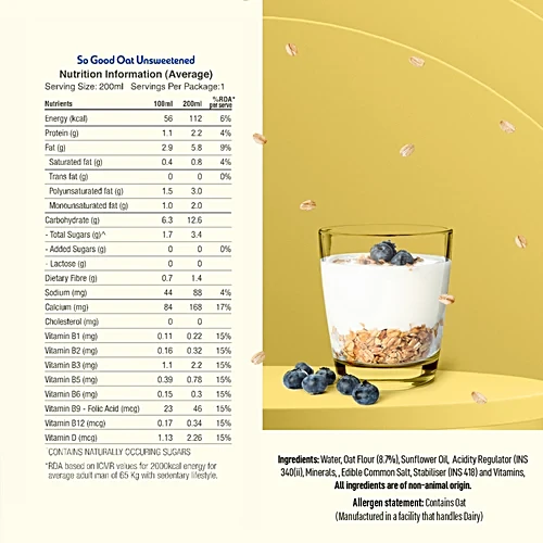 So Good Plant Based Oat Beverage Unsweetened ,200Ml - Image 4