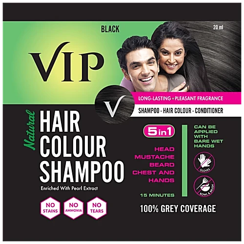 Vip Natural Hair Colour Shampoo - Black, 20Ml