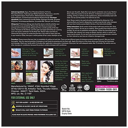 Vip Natural Hair Colour Shampoo - Black, 20Ml - Image 2