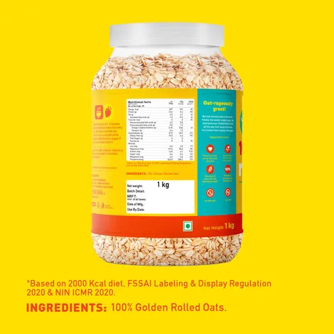 Yogabar 100% Rolled Oats, 1Kg - Image 3