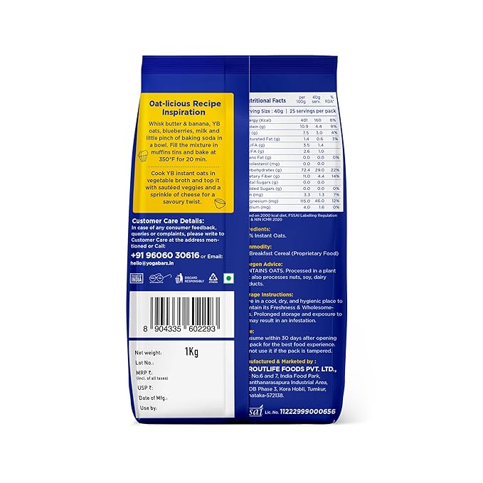 Yogabar Instant Oats+ 100% Natural Wholegrain, 1Kg - Image 2