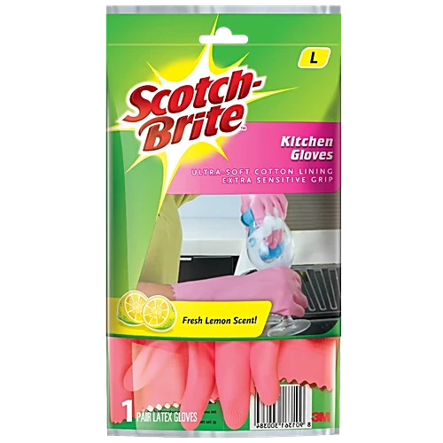 Scotch-Brite Rubber Kitchen Gloves Large (Pink, Pack of 1 )