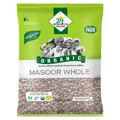 24 Mantra Organic Masoor Whole 500Gm