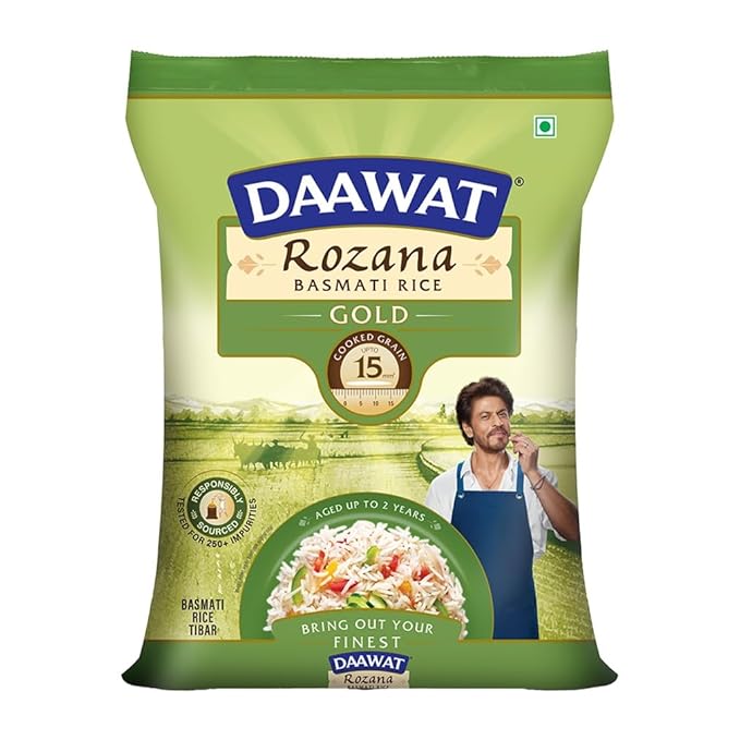 Daawat Rozana Gold Basmati Rice 5Kg| For Everyday Consumption| Cooked Grain Upto 15mm